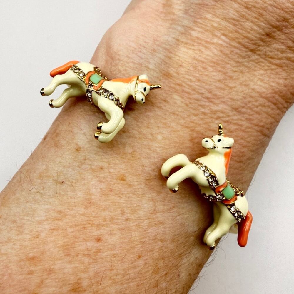 Kate Spade Carnival Nights Unicorn Clamper Cuff Bracelet Cream Peach Gold Tone